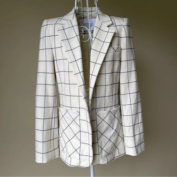 Derek Lam 10 Crosby Grid-Print Blazer with Pockets open front cream size 4 - Picture 1 of 10
